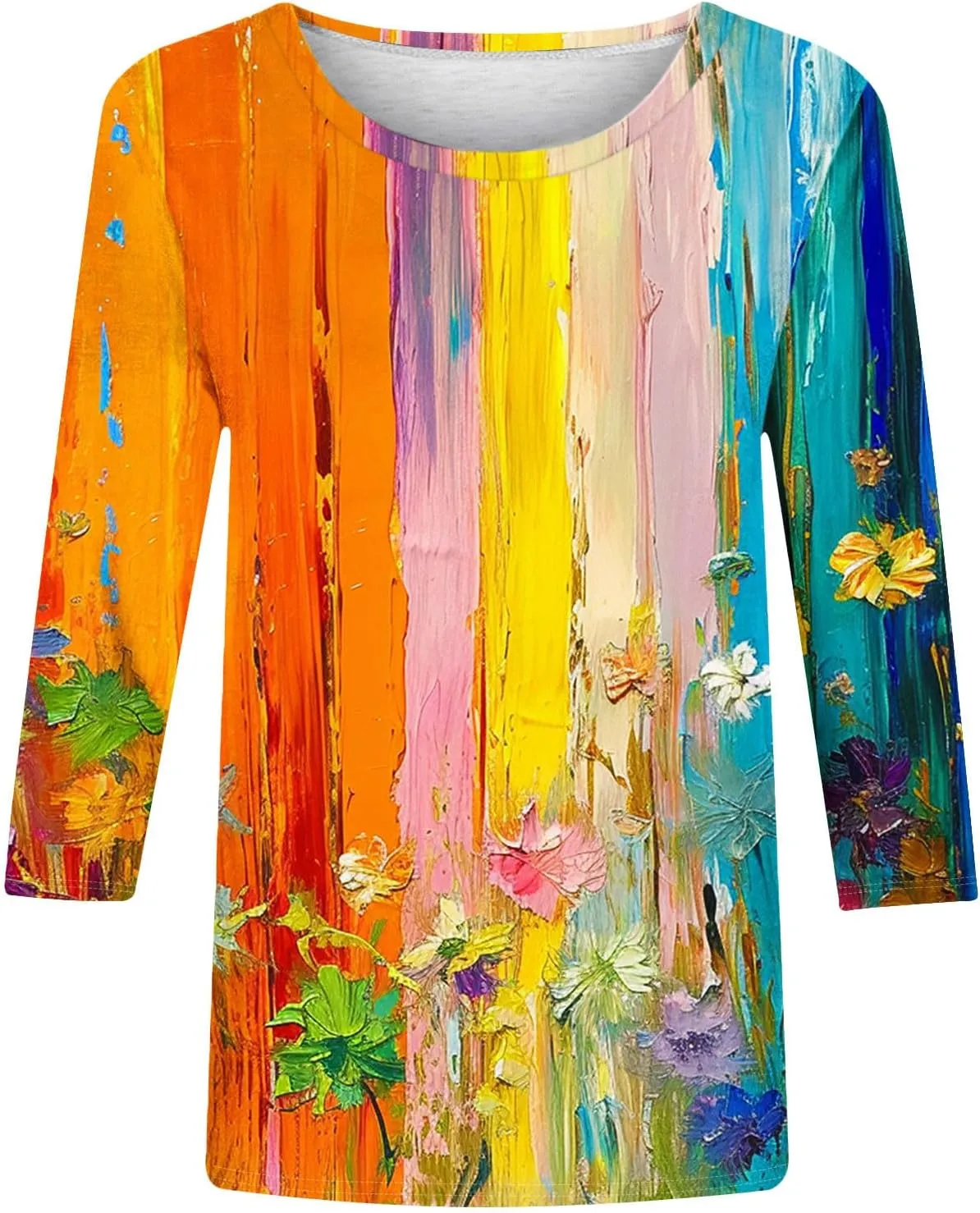2024 Fashion Spring Tops 3/4 Sleeve Length Trendy Shirts Dressy Casual Work Blouse Ladies Tie Dye Summer Outfits