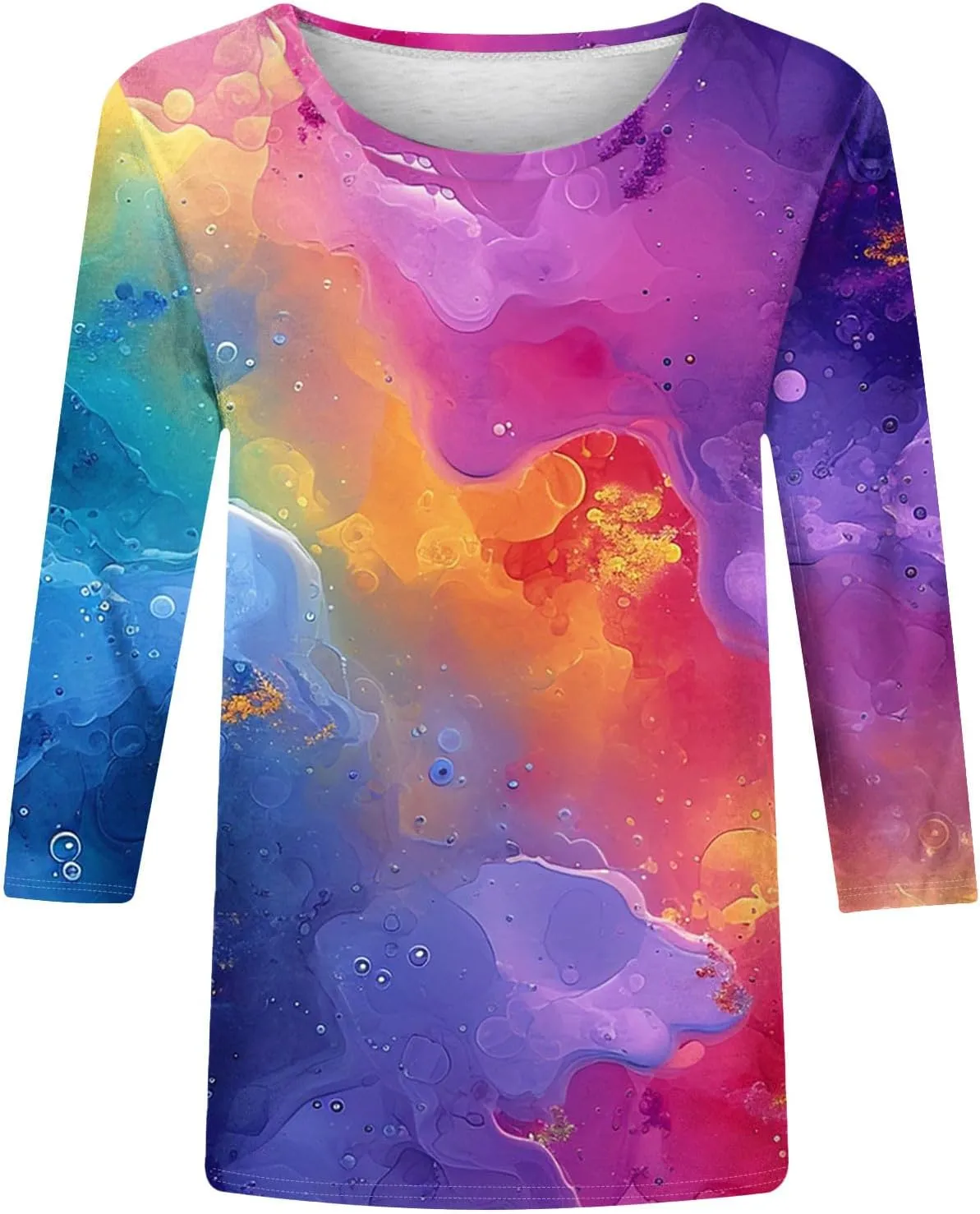 2024 Fashion Spring Tops 3/4 Sleeve Length Trendy Shirts Dressy Casual Work Blouse Ladies Tie Dye Summer Outfits