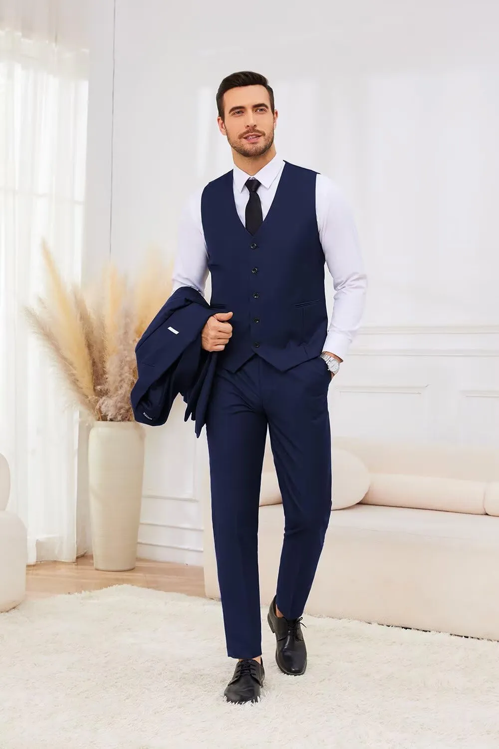 3 Piece Suits for Men Wedding Slim Fit Man Suit Sets Single Breasted Two Button Peak Lapel Blazer Vest Pants Set