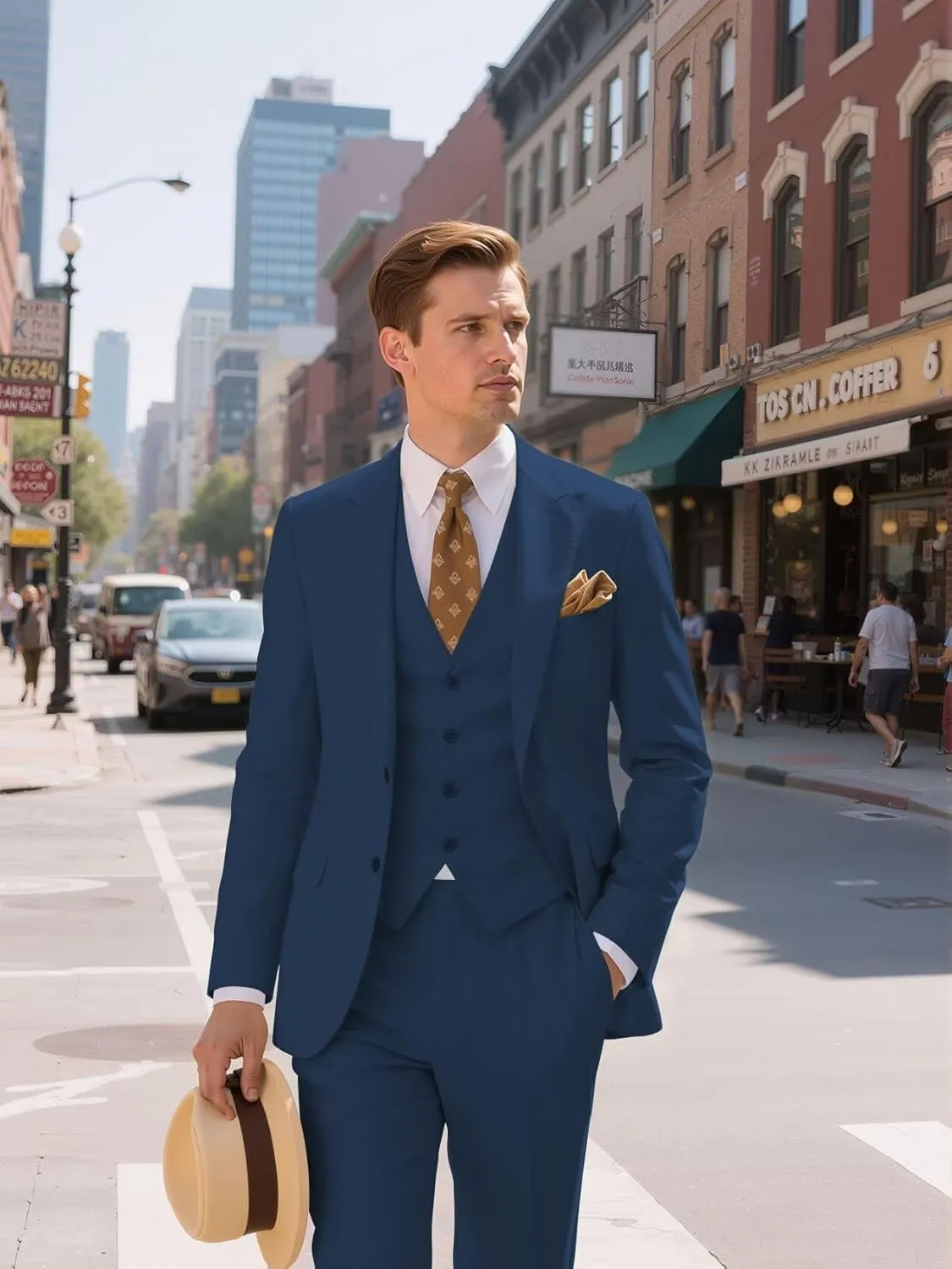 3 Piece Suits for Men Wedding Slim Fit Man Suit Sets Single Breasted Two Button Peak Lapel Blazer Vest Pants Set