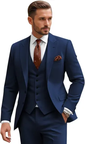 3 Piece Suits for Men Wedding Slim Fit Man Suit Sets Single Breasted Two Button Peak Lapel Blazer Vest Pants Set