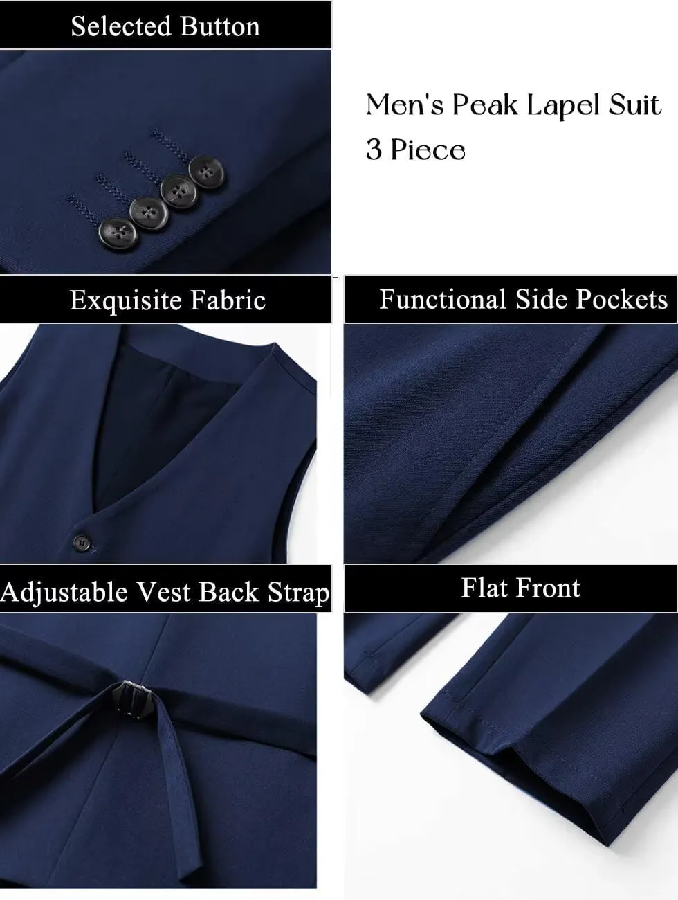 3 Piece Suits for Men Wedding Slim Fit Man Suit Sets Single Breasted Two Button Peak Lapel Blazer Vest Pants Set