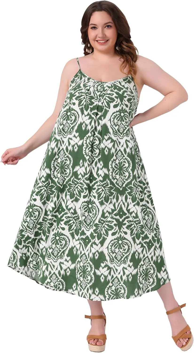 Agnes Orinda Plus Size Dresses Women's Bohemian Spaghetti Straps 2024 Summer Long Maxi Beach Dresses