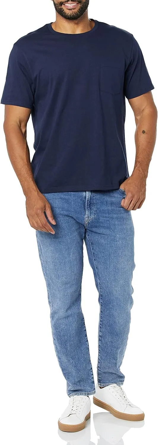 Amazon Essentials Men's T-Shirts, Short-Sleeve Crewneck Pocket, Cotton, 2-Pack