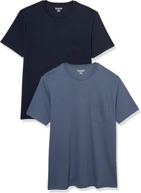 Amazon Essentials Men's T-Shirts, Short-Sleeve Crewneck Pocket, Cotton, 2-Pack