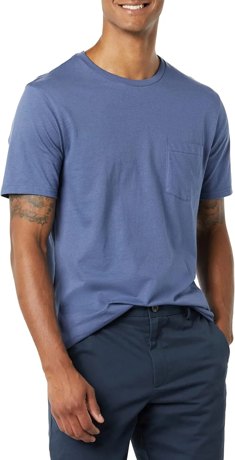Amazon Essentials Men's T-Shirts, Short-Sleeve Crewneck Pocket, Cotton, 2-Pack