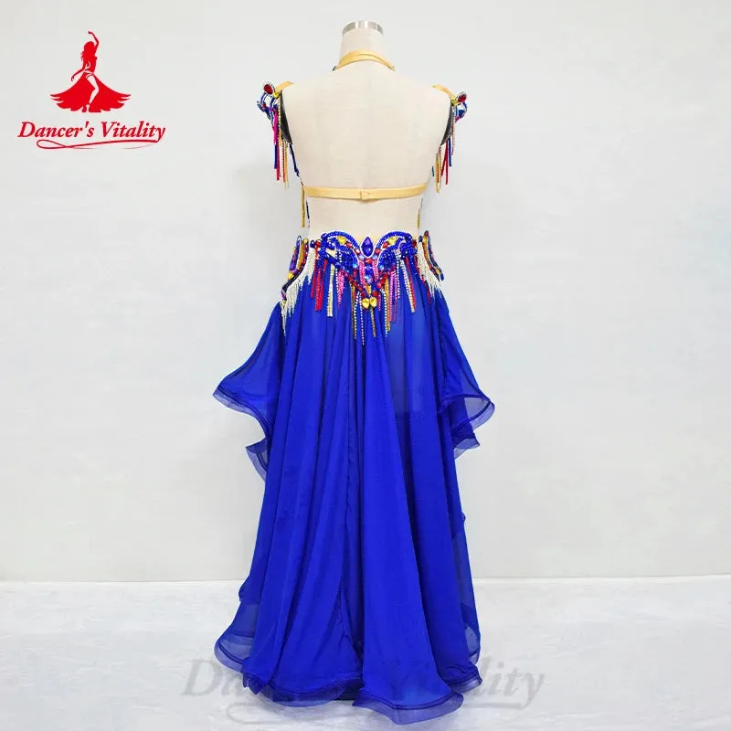 BellyDance Costume Set Customized Luxury Rhinestone Bra Sexy Split Chiffon Long Skirt 2pcs Oriental Dance  Performance Clothing