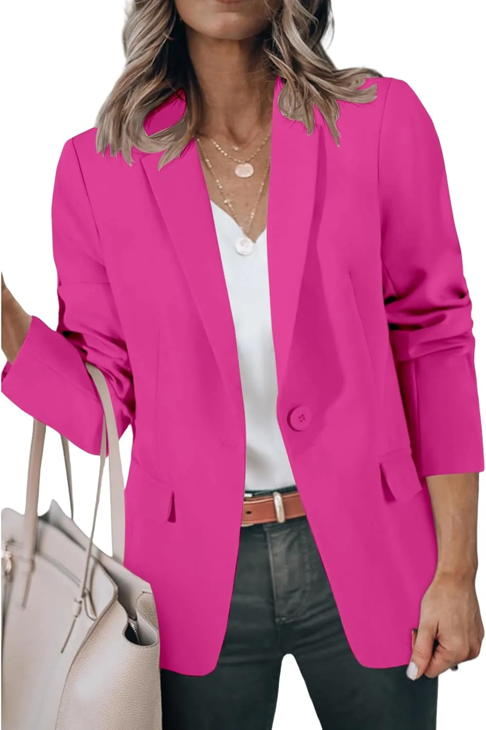 Blazers for Women Business Casual Suit Jackets Slim Fit Dressy Office Work Outfits Lightweight One Button Cardigan