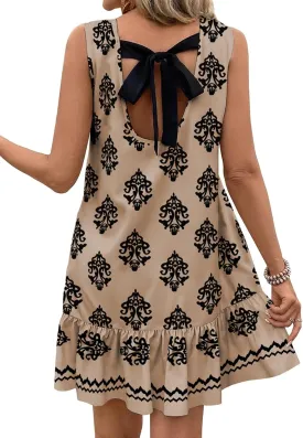 BLENCOT Womens Floral Dress Sleeveless Ruffle Mini Summer Casual Dresses