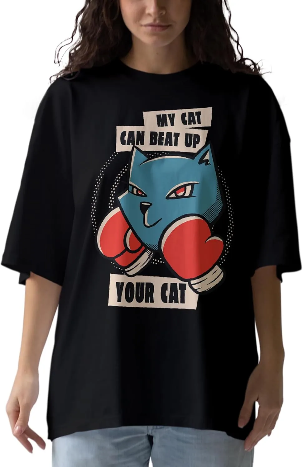 Cat Lover Anime Oversized T-Shirts for Women, 100% Cotton T-Shirts, Perfect for Casual Wear & Gifting | WB.6.56