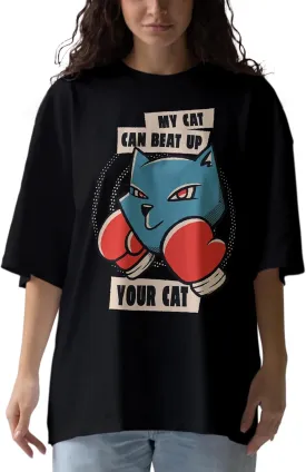 Cat Lover Anime Oversized T-Shirts for Women, 100% Cotton T-Shirts, Perfect for Casual Wear & Gifting | WB.6.56