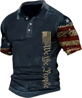 Christian Polo Shirts for Men Vintage Cross American Flag Patriotic Golf T-Shirts 4th of July USA Flags Tee Tops
