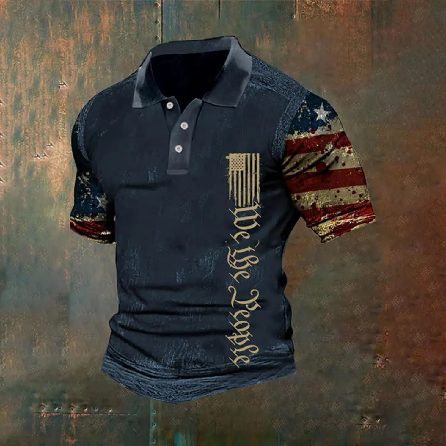Christian Polo Shirts for Men Vintage Cross American Flag Patriotic Golf T-Shirts 4th of July USA Flags Tee Tops