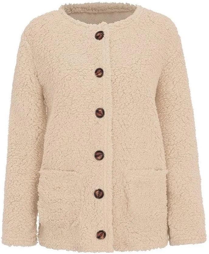 Chunky Open Front Cardigan for Women Fluffy Button Up Sweater Coat Winter Shaggy, Womens Fuzzy Popcorn Outwear