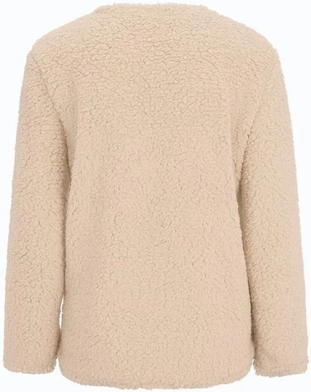 Chunky Open Front Cardigan for Women Fluffy Button Up Sweater Coat Winter Shaggy, Womens Fuzzy Popcorn Outwear