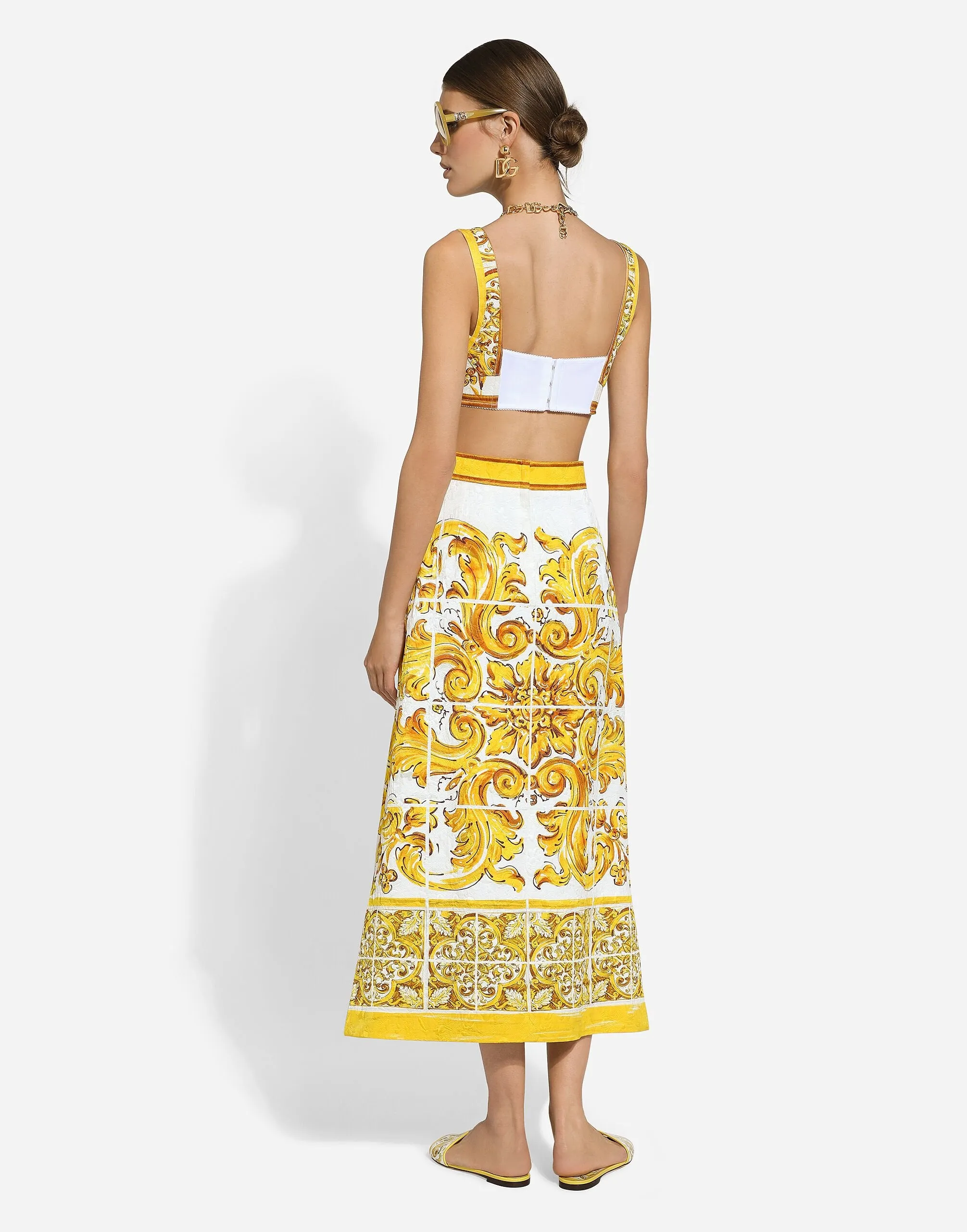 Cotton Poplin Corset Crop Top With Majolica Print