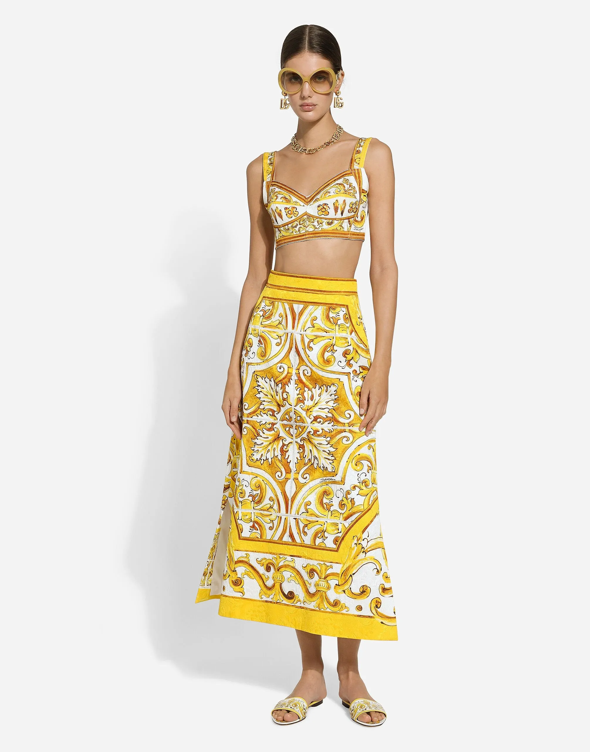 Cotton Poplin Corset Crop Top With Majolica Print