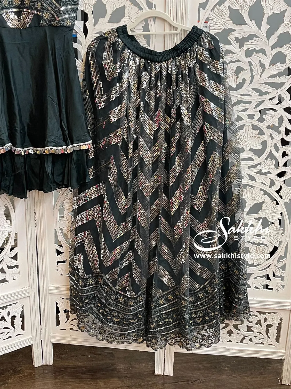 Dark Green Embroidered Palazzo Suit