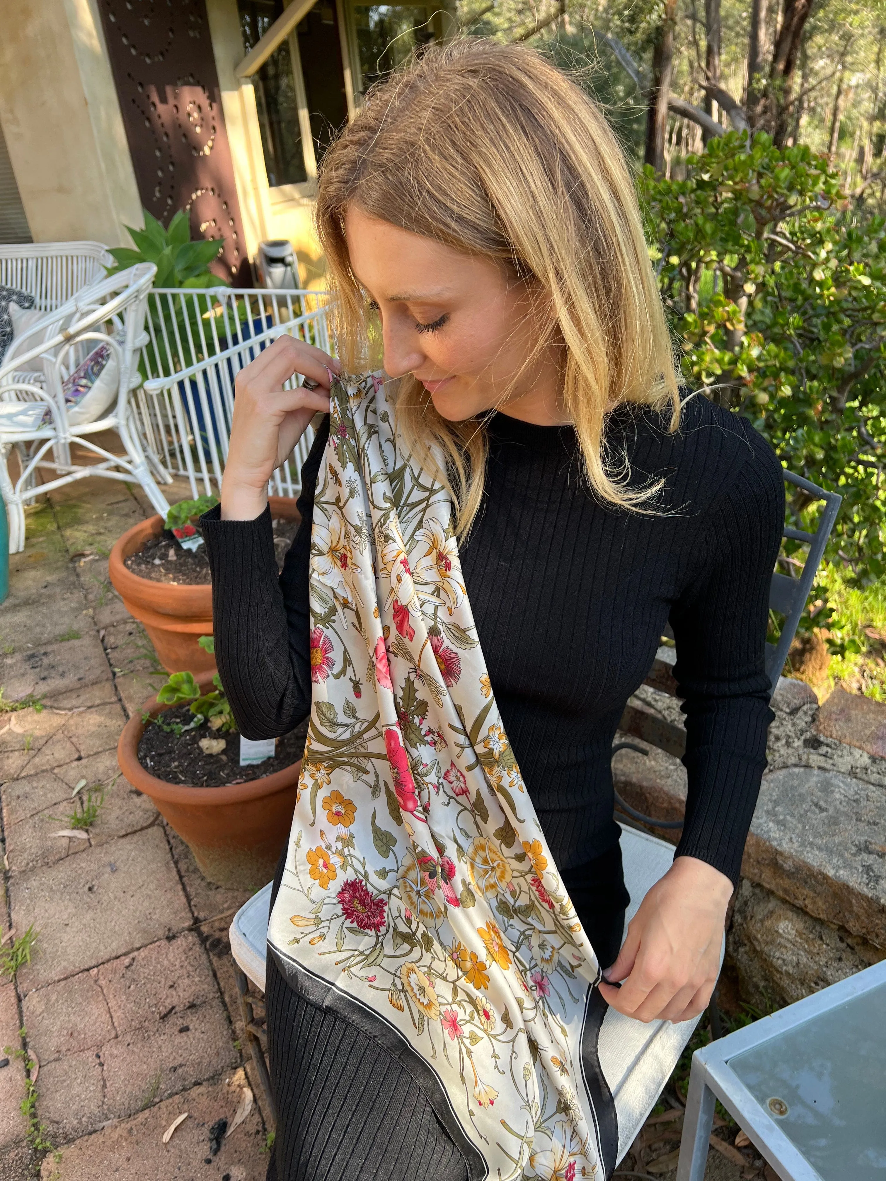 Floral Scarf Butterflies - Square - Head Scarf