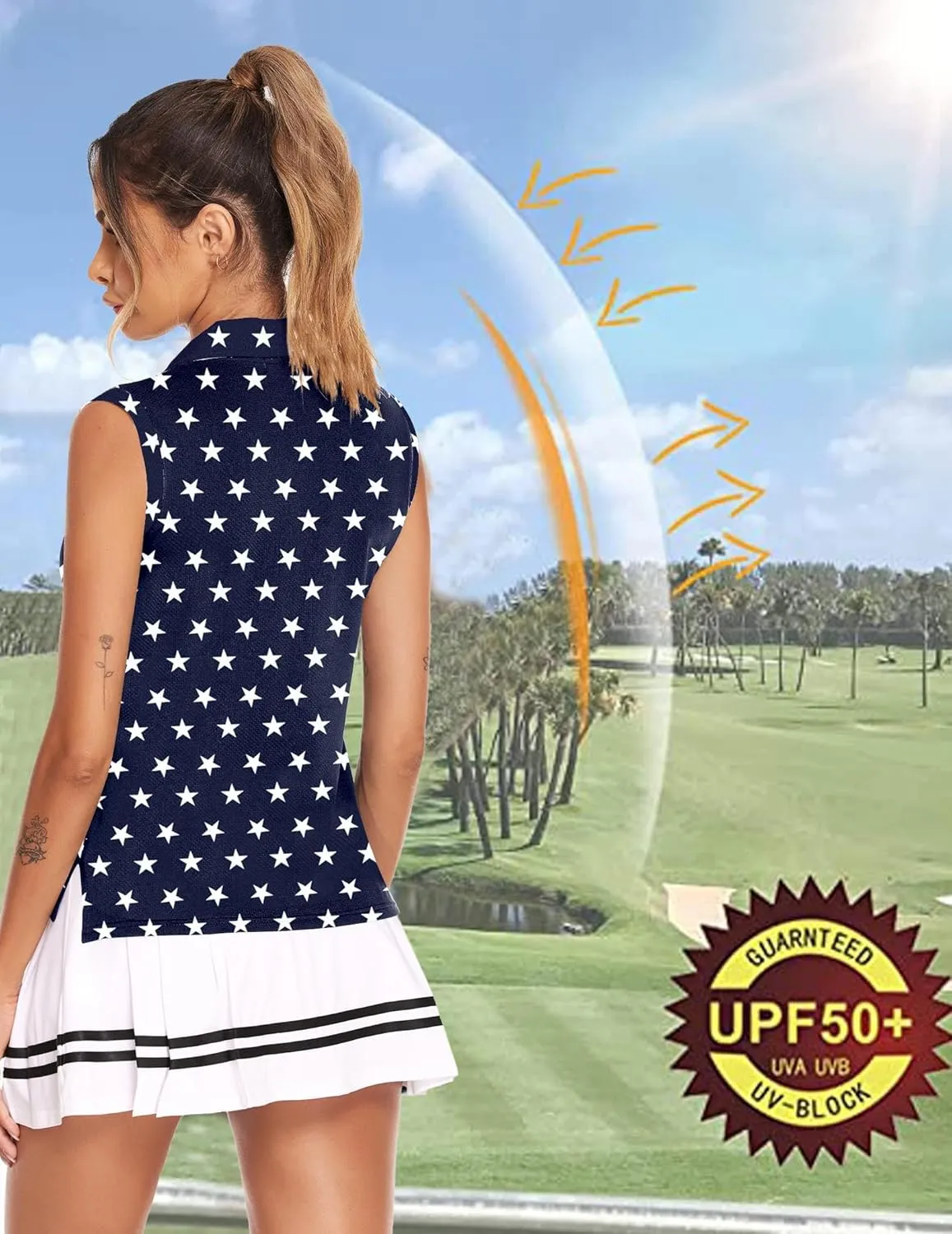 HOTLOOX Women Sleeveless Golf Polo Shirts Summer 2025 UPF 50  Zipper V Neck Tennis Tank Top S-XXL