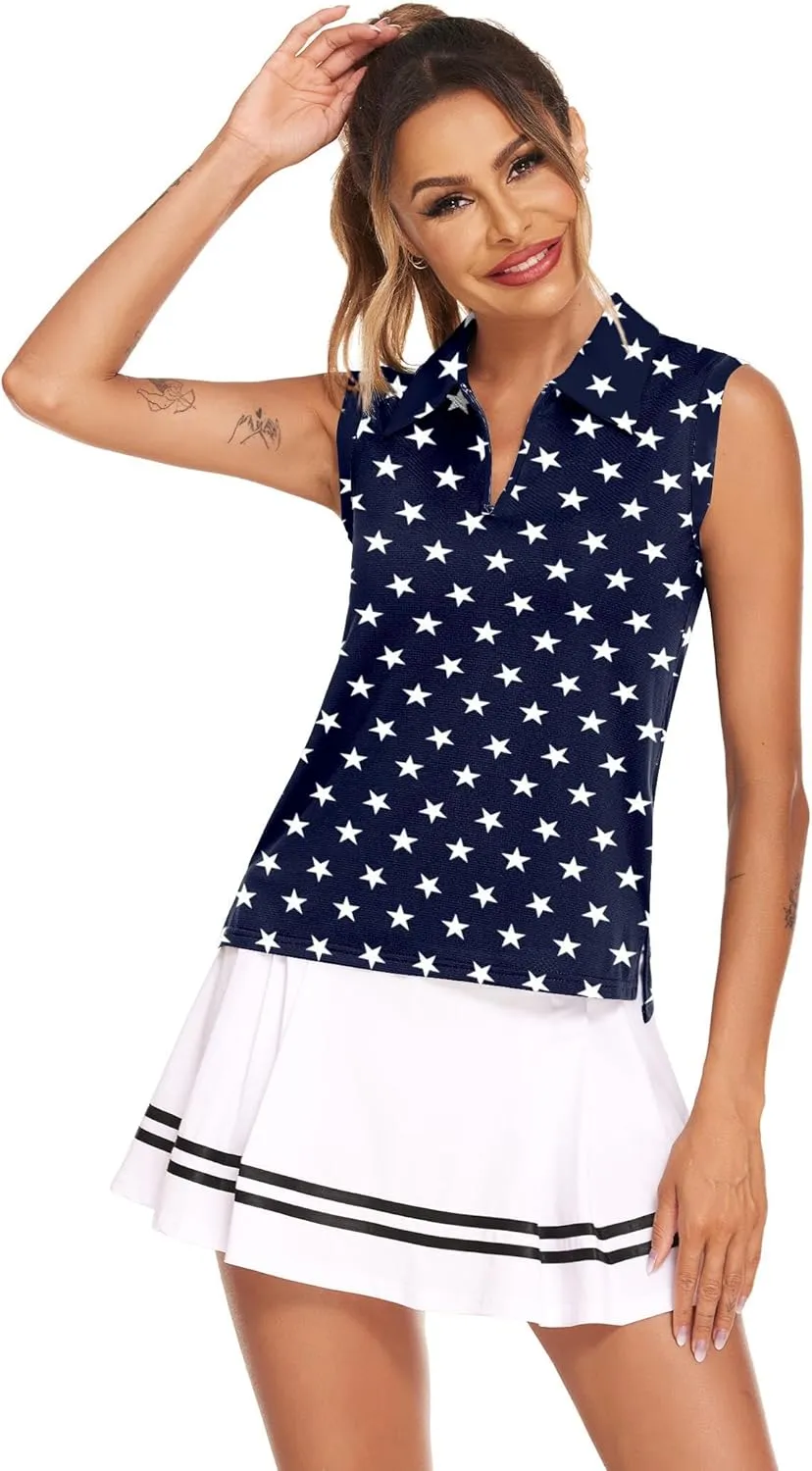 HOTLOOX Women Sleeveless Golf Polo Shirts Summer 2025 UPF 50  Zipper V Neck Tennis Tank Top S-XXL