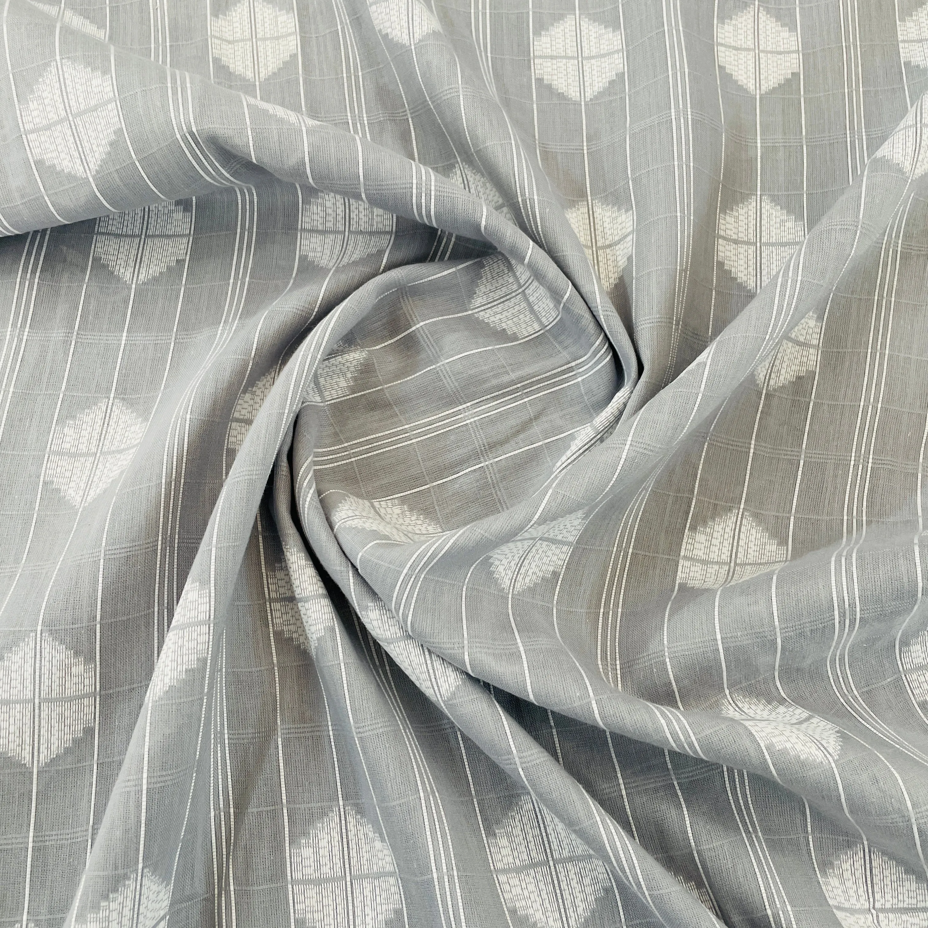 Light Grey White Handblock Print Cotton