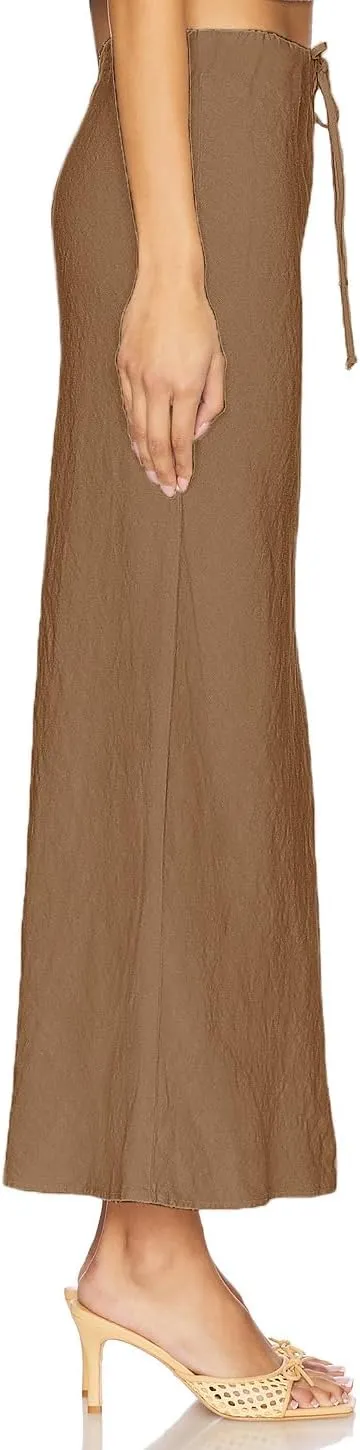 Linen Maxi Skirts with Lining Drawstring Flowy Flared Long Skirts for Women