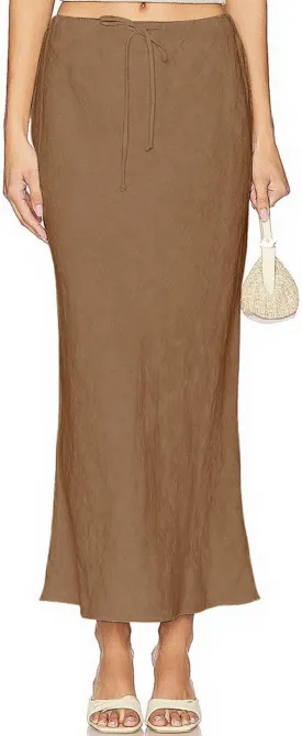 Linen Maxi Skirts with Lining Drawstring Flowy Flared Long Skirts for Women