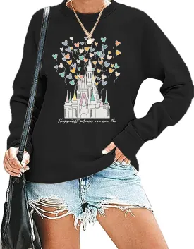 Magical Castle Sweatshirts for Womens Crewneck Long Sleeve Hoodies Letter Print Pullover Tops