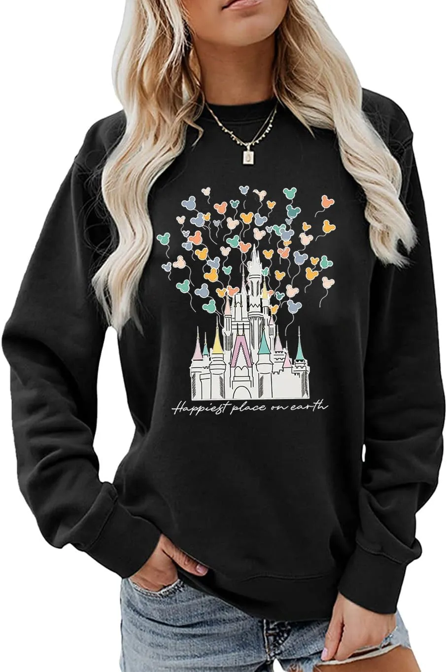 Magical Castle Sweatshirts for Womens Crewneck Long Sleeve Hoodies Letter Print Pullover Tops