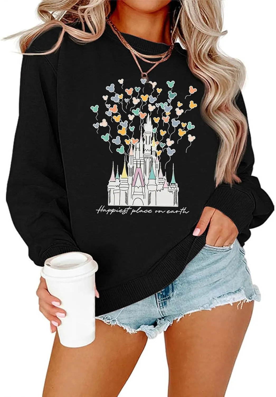 Magical Castle Sweatshirts for Womens Crewneck Long Sleeve Hoodies Letter Print Pullover Tops