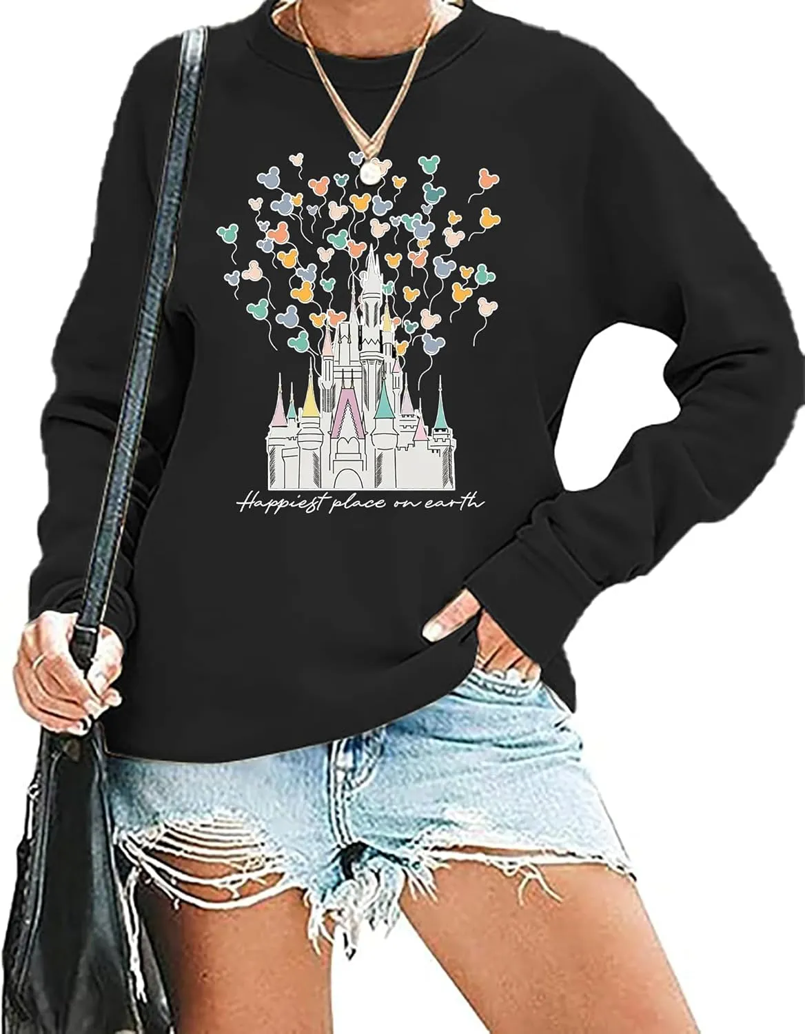 Magical Castle Sweatshirts for Womens Crewneck Long Sleeve Hoodies Letter Print Pullover Tops