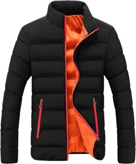 Men Winter Coat Thick Quilted Puffer Jacket Outdoor Ski Jacket Stand Collar Down Jacket Lightweight Packable Puffer Jacket