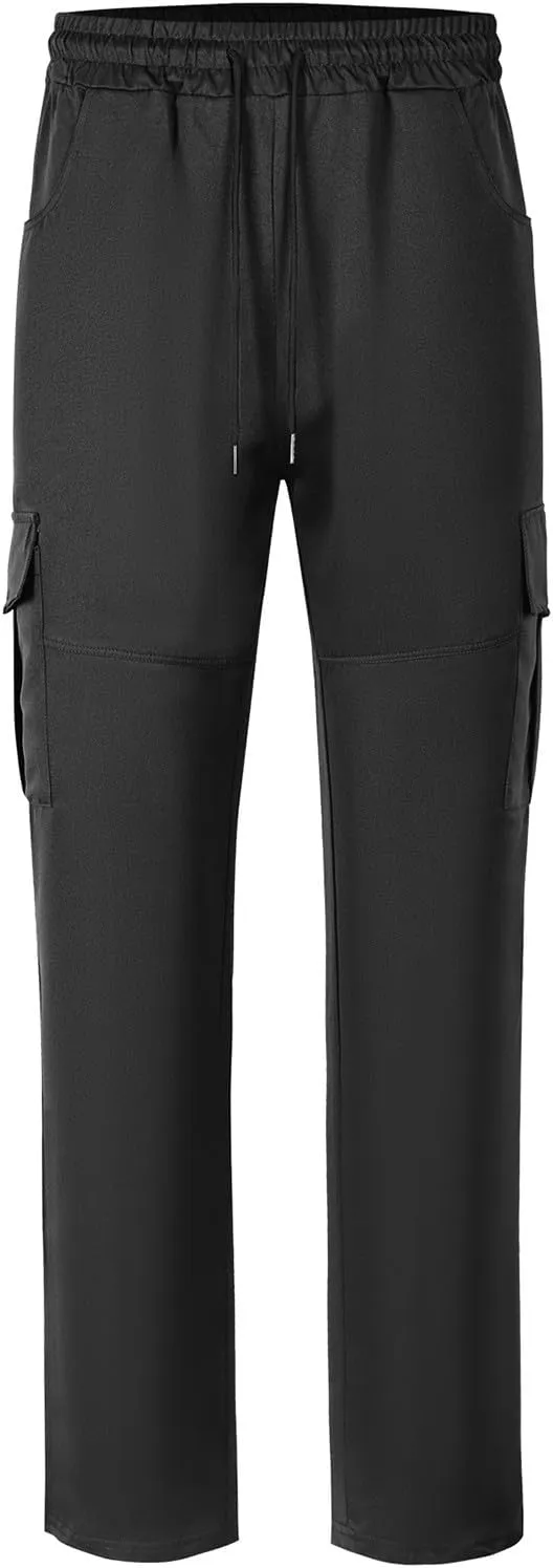 Men's Cargo Pant Elastic Drawstring Waist Straight Leg Pants with Pockets Casual Water Resistant Tapered Trousers