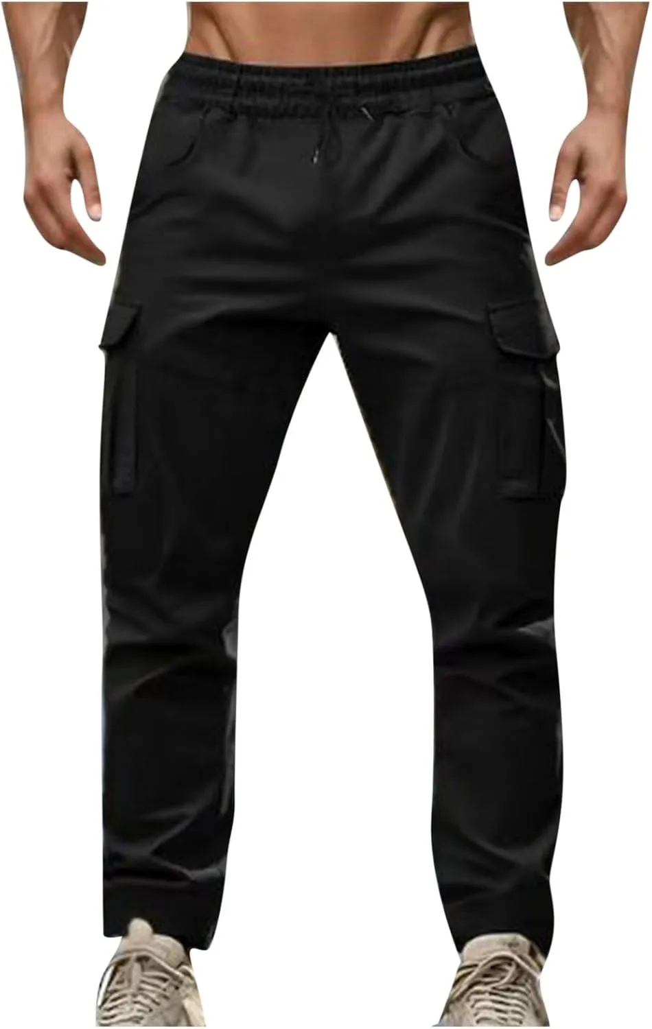 Men's Cargo Pant Elastic Drawstring Waist Straight Leg Pants with Pockets Casual Water Resistant Tapered Trousers