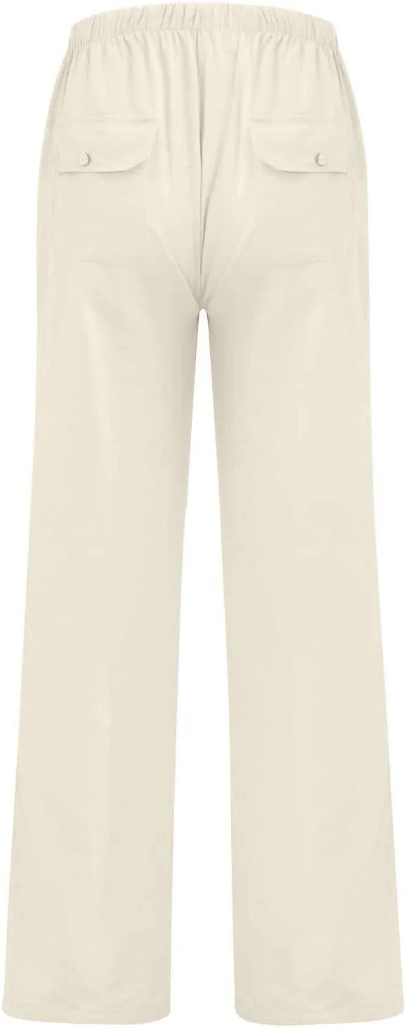 Mens Casual Cotton Linen Pants Elastic Waist Linen Pants Drawstring Summer Beach Yoga Soft Trouser