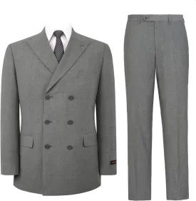 Mens Suits 2 Piece Double Breasted Six Button Classic Fit Business Jacket Blazer Pants Set
