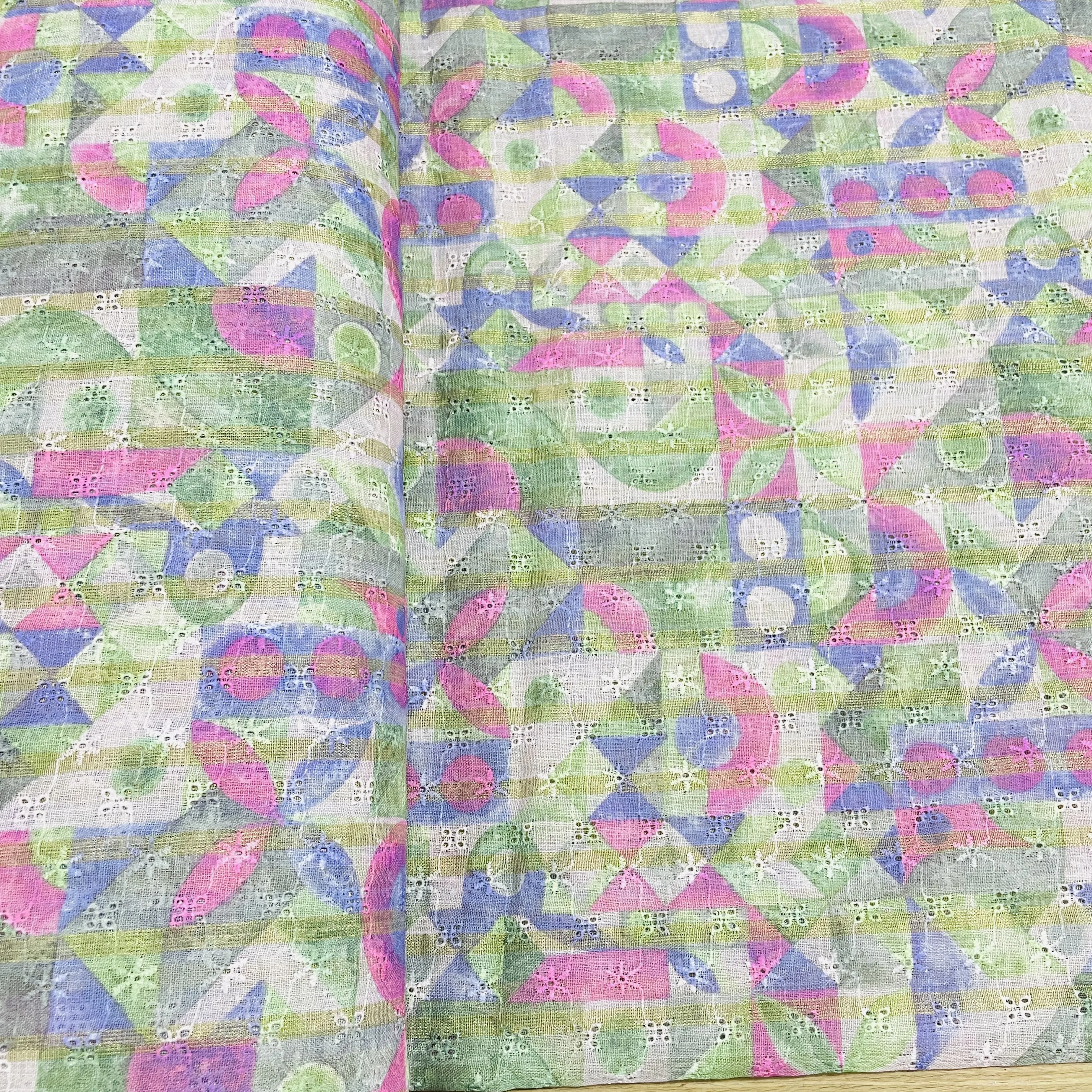 Multicolor With Lurex Cotton Linen Schiflli Fabric 3