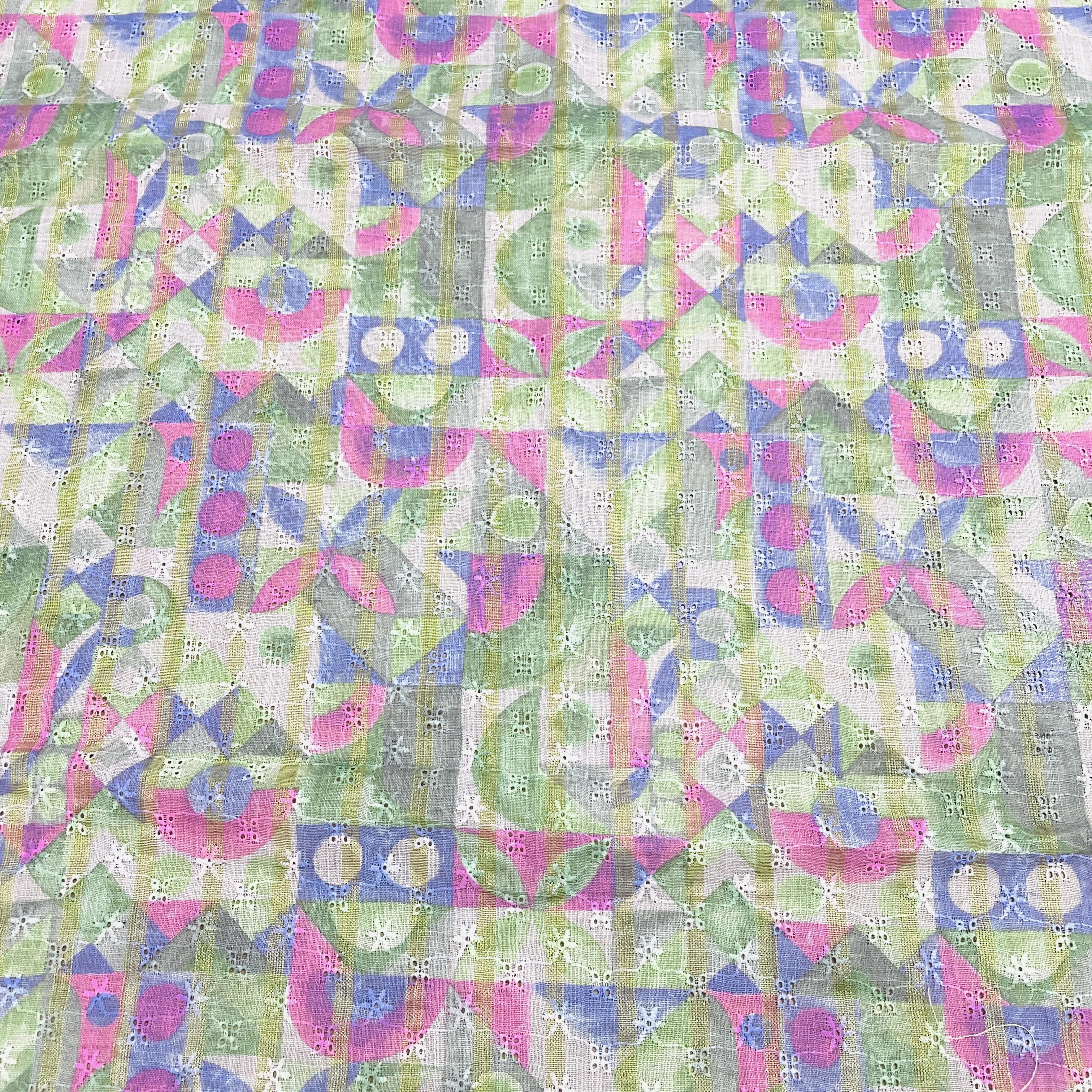 Multicolor With Lurex Cotton Linen Schiflli Fabric 3