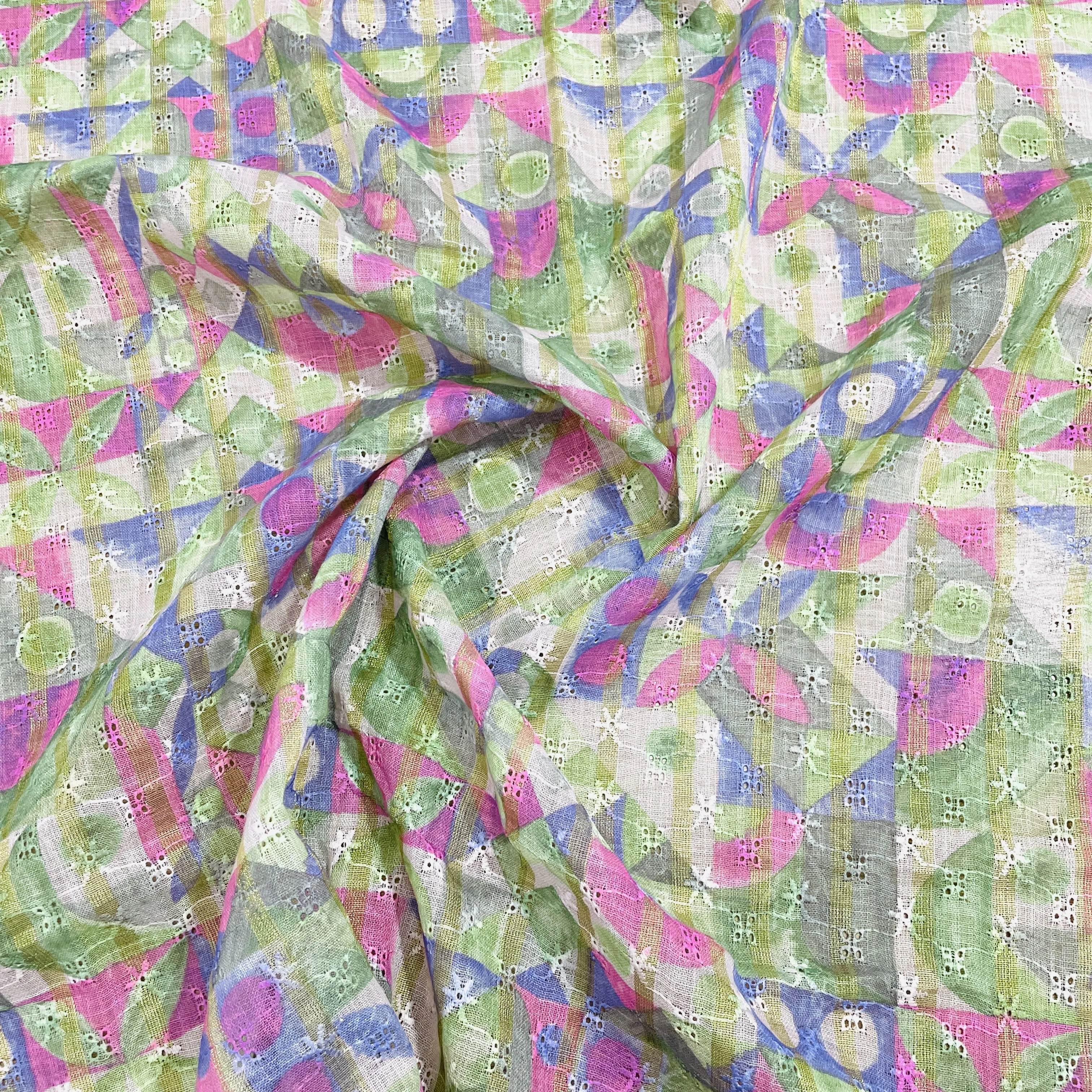 Multicolor With Lurex Cotton Linen Schiflli Fabric 3