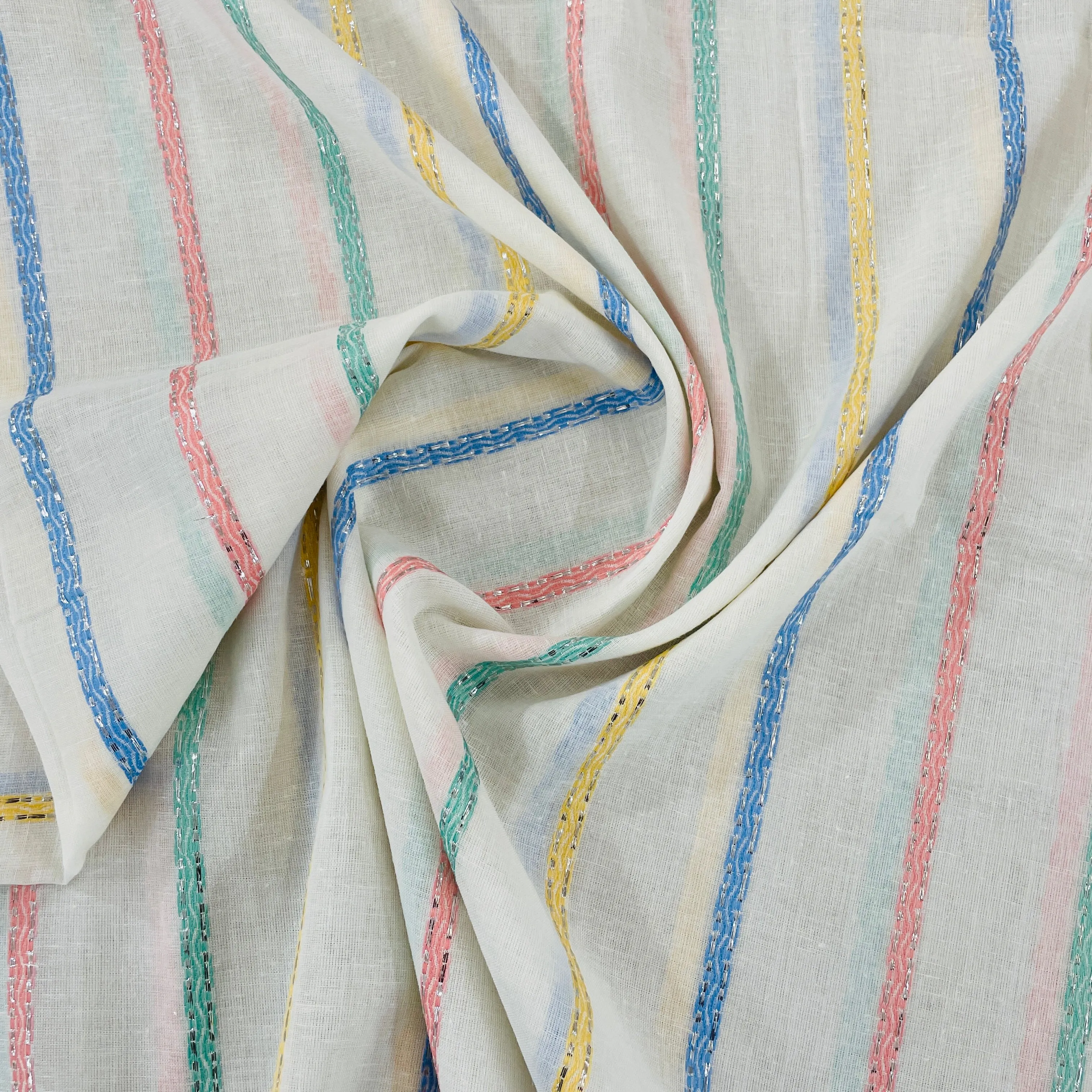 Off White Multicolor Stripe With Lurex Cotton