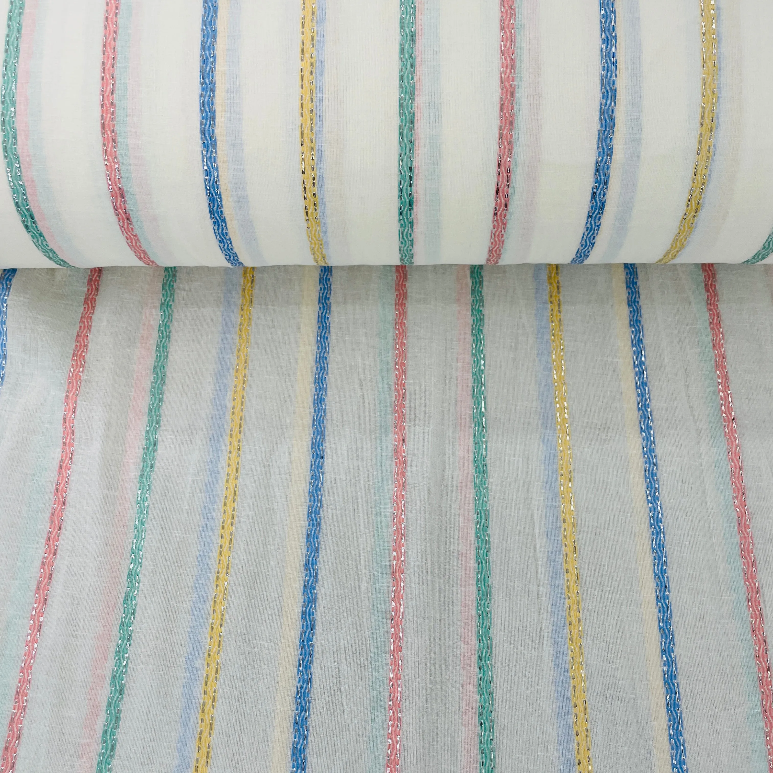 Off White Multicolor Stripe With Lurex Cotton