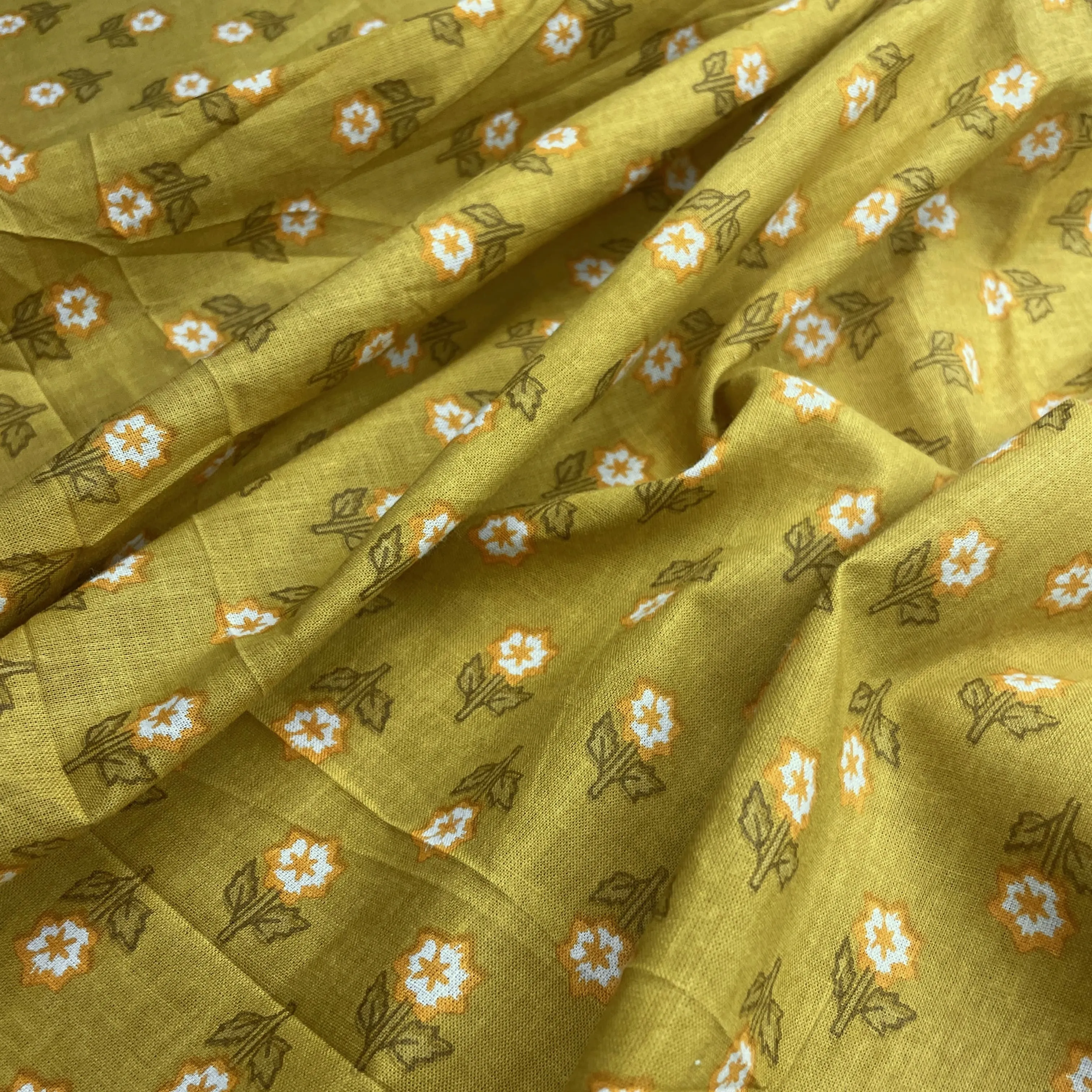 Olive Green Handblock Print Cotton Fabric