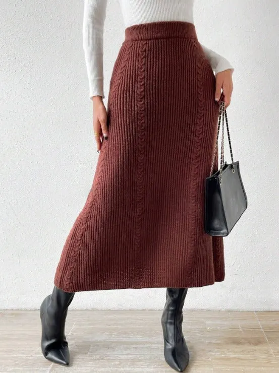 Parien Solid High Waist A-line Knit Skirt