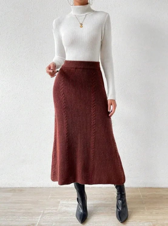 Parien Solid High Waist A-line Knit Skirt