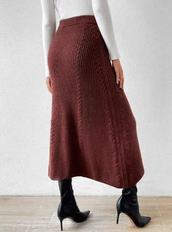 Parien Solid High Waist A-line Knit Skirt