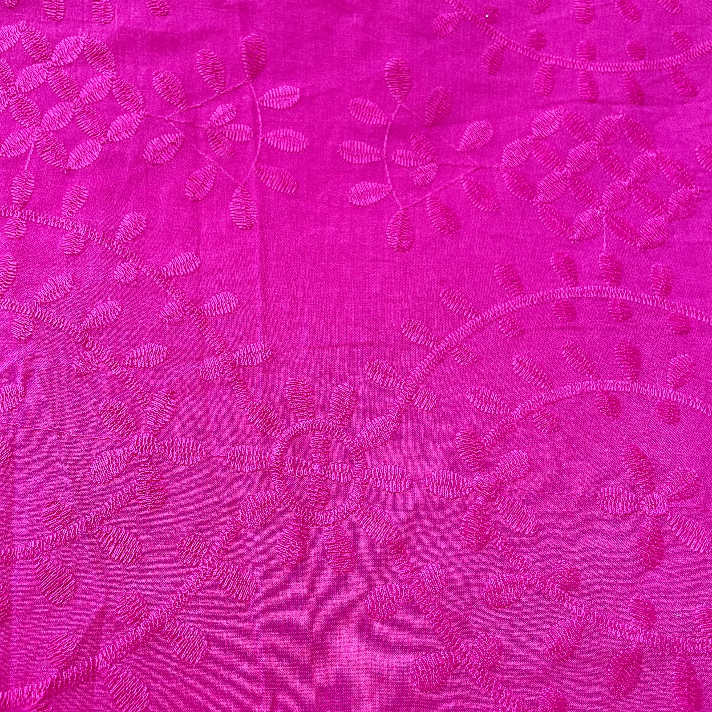 Pink Floral Embroidery Cotton Fabric