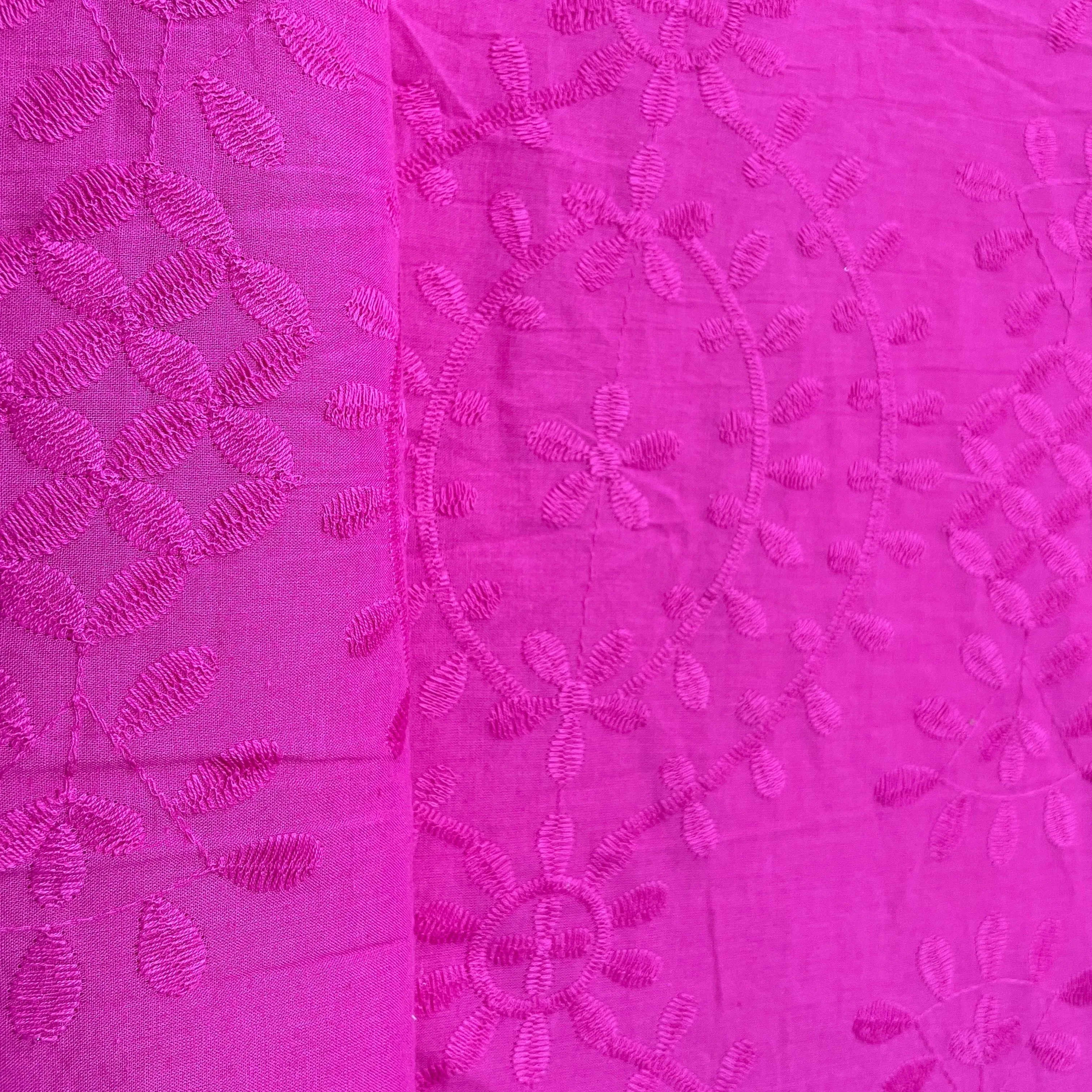 Pink Floral Embroidery Cotton Fabric