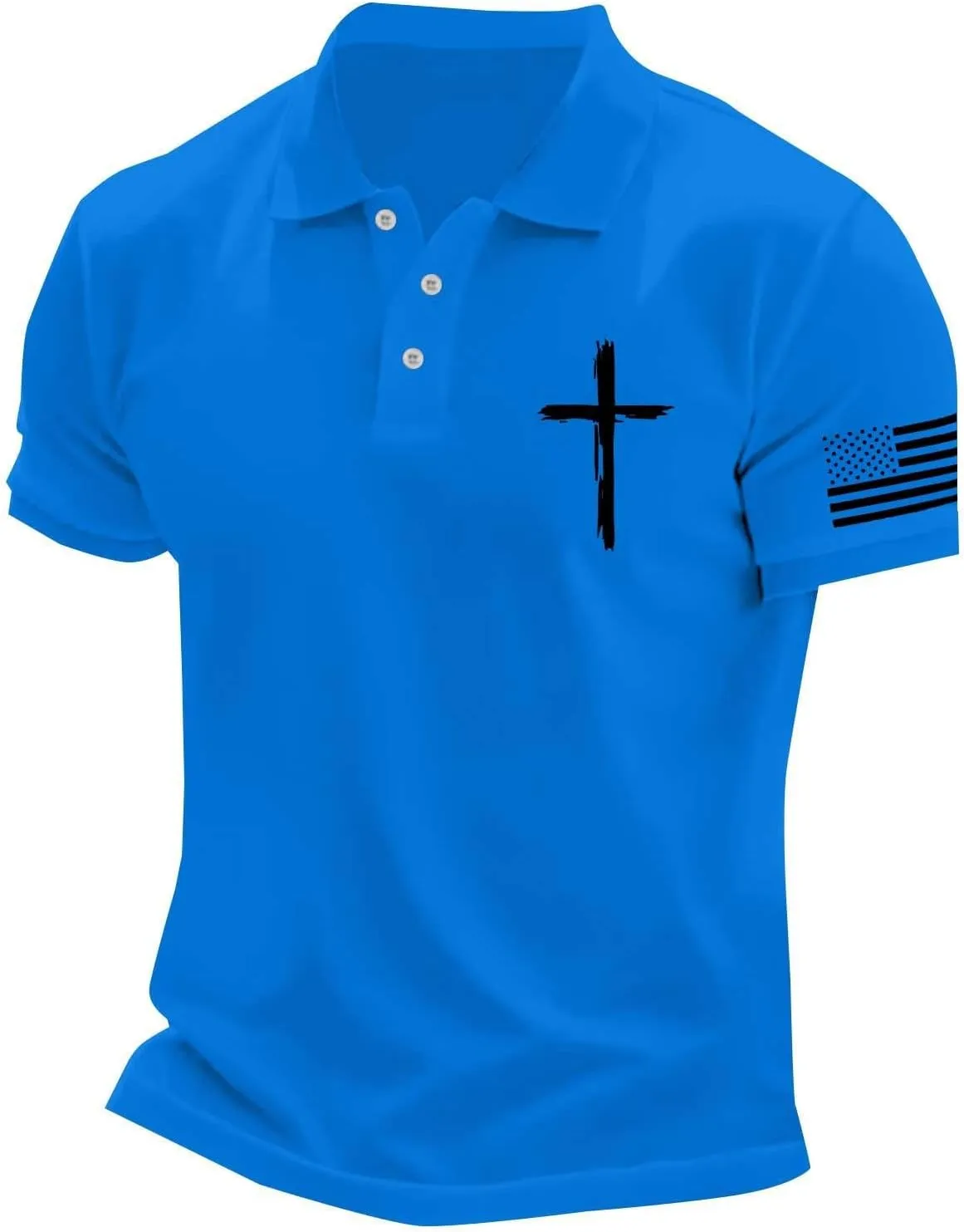 Polo Shirts for Men Christian Cross American Flag Pirnt Golf T-Shirts Summer Short Sleeve Button Down Patriotic Tops