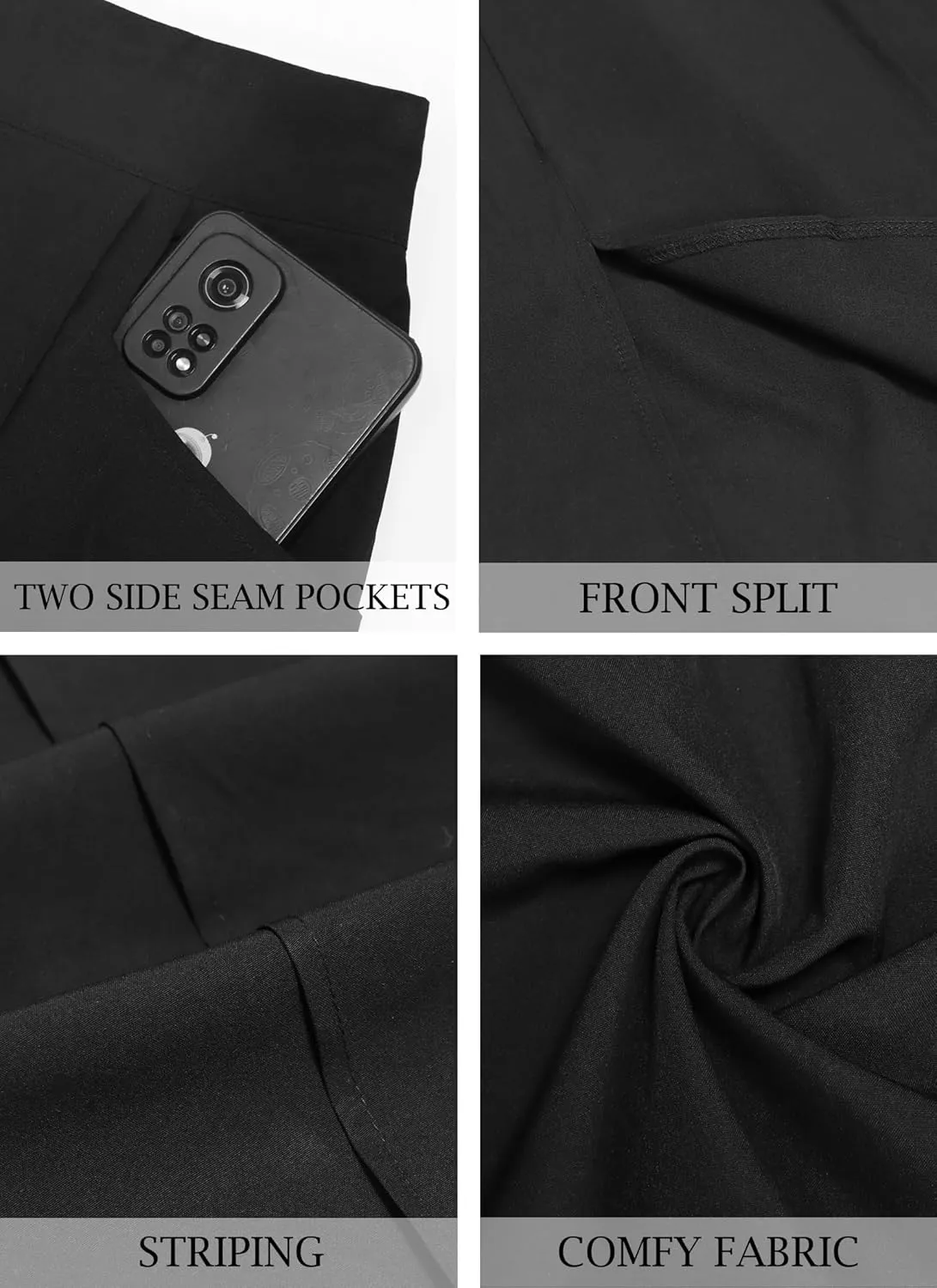 POPZONE Women's Maxi Skirts Elastic High Waist A-Line Skirts Front Split Skirts for Women with Pocket